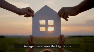 family holding paper house with subtitles